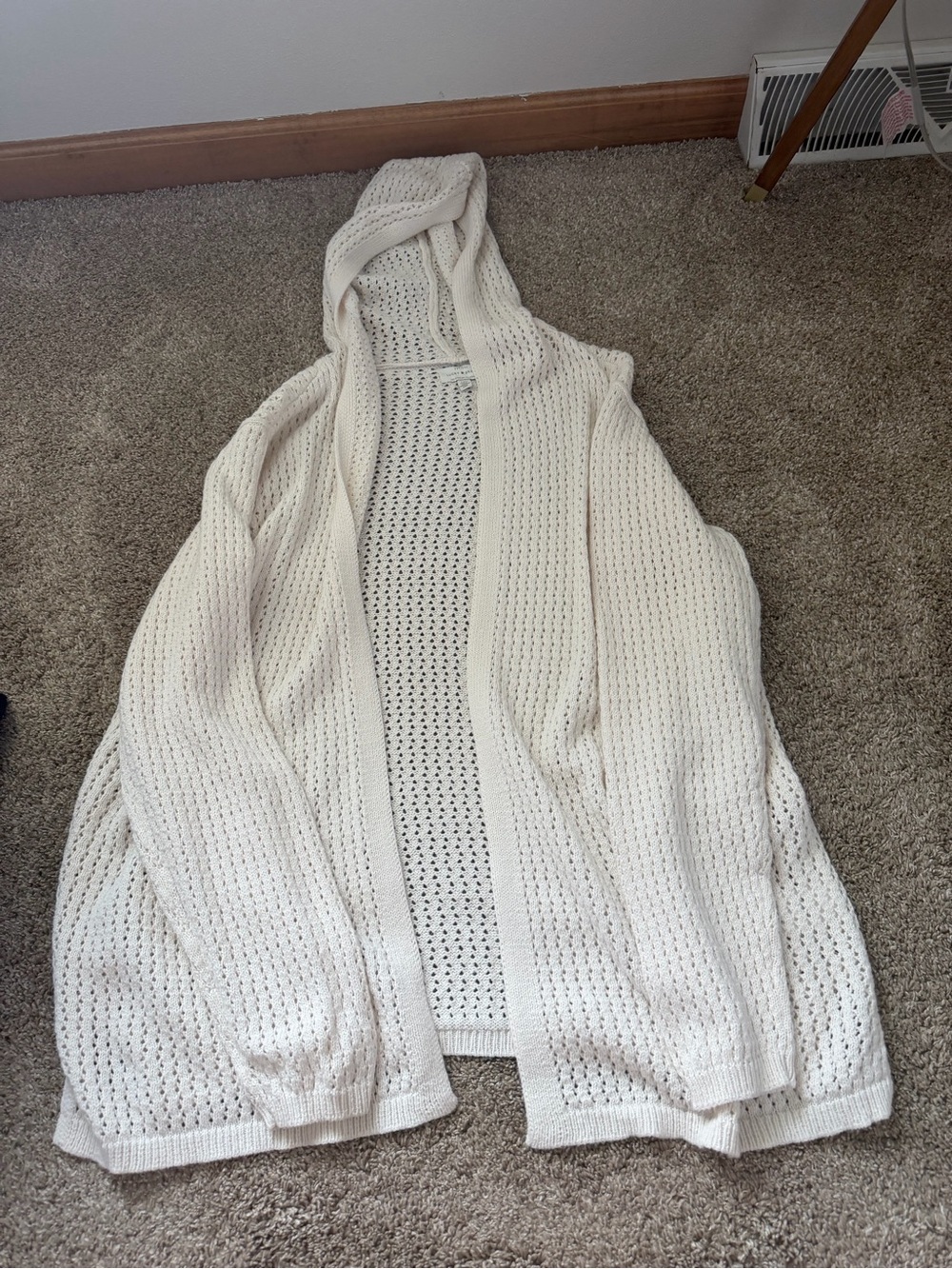 Lucky Brand Ivory Hooded Open-Front Knit Cardigan
